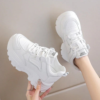 White Platform Women's Sneakers 2024 Spring Lace - Up Thick Bottom Vulcanize Shoes Woman Pu Leather Breathable Sports Shoes Ladies - 𝐃𝐔𝐕𝐋𝐀𝐒𝐇𝐎𝐏
