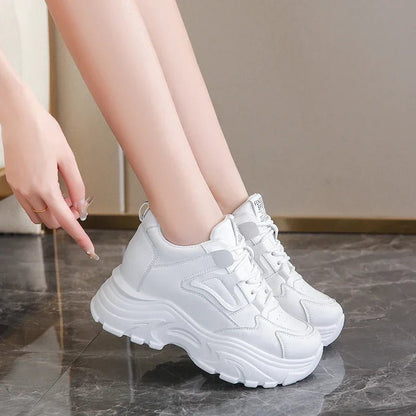 White Platform Women's Sneakers 2024 Spring Lace - Up Thick Bottom Vulcanize Shoes Woman Pu Leather Breathable Sports Shoes Ladies - 𝐃𝐔𝐕𝐋𝐀𝐒𝐇𝐎𝐏