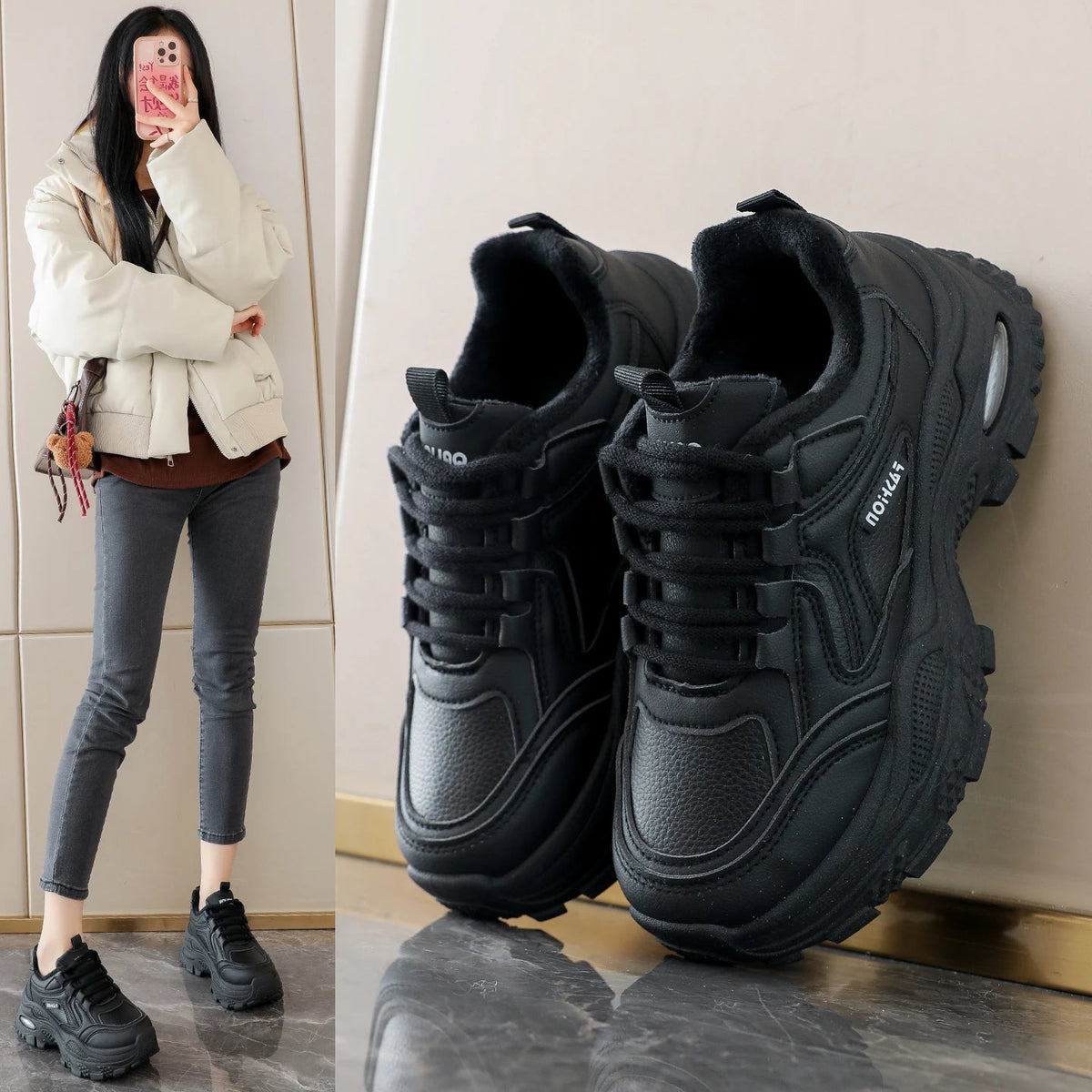 Winter cotton shoes, fleece - lined dad sneakers, women's shoes, slip - resistant and wear - resistant, K610 - 𝐃𝐔𝐕𝐋𝐀𝐒𝐇𝐎𝐏