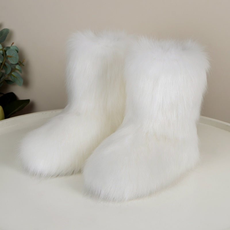 Winter Fuzzy Boots Women Shoes Fluffy Fur Snow Boots Plush lining Slip - on Rubber Flat Outdoor Bowtie Warm Ladies Footwear - 𝐝𝐮𝐯𝐥𝐚𝐬𝐡𝐨𝐩.𝐜𝐨𝐦