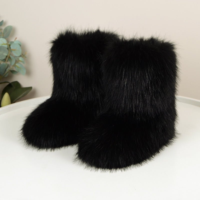Winter Fuzzy Boots Women Shoes Fluffy Fur Snow Boots Plush lining Slip - on Rubber Flat Outdoor Bowtie Warm Ladies Footwear - 𝐝𝐮𝐯𝐥𝐚𝐬𝐡𝐨𝐩.𝐜𝐨𝐦