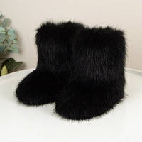 Winter Fuzzy Boots Women Shoes Fluffy Fur Snow Boots Plush lining Slip - on Rubber Flat Outdoor Bowtie Warm Ladies Footwear - 𝐝𝐮𝐯𝐥𝐚𝐬𝐡𝐨𝐩.𝐜𝐨𝐦