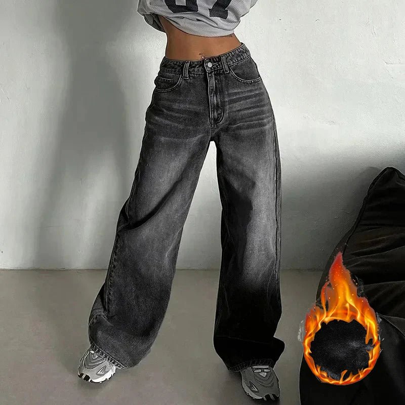 Winter Lady Plush Thermal High Waist Thin Jeans Girls Fleece Snow Warm Denim Pants Female Comfortable Straight Leg Trousers - 𝐃𝐔𝐕𝐋𝐀𝐒𝐇𝐎𝐏