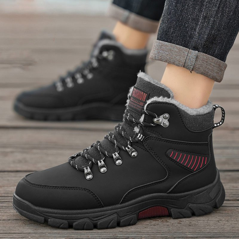 Winter new warm cotton shoes with added fleece outdoor hiking shoes thick soled snow boots high top men's shoes - 𝐃𝐔𝐕𝐋𝐀𝐒𝐇𝐎𝐏