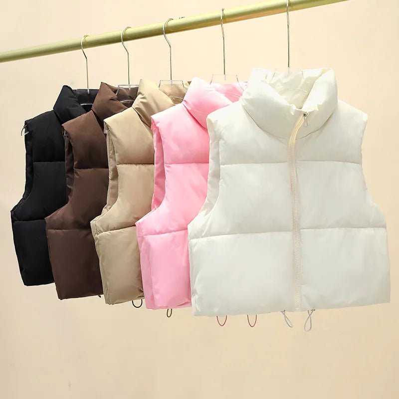 Winter Short Down Sleeveless Vest Women Warm Stand Collar Zipper Jacket Casual Fashion Quilted Cropped Coats Street Outerwears - 𝐝𝐮𝐯𝐥𝐚𝐬𝐡𝐨𝐩.𝐜𝐨𝐦
