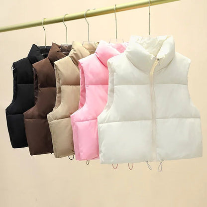 Winter Short Down Sleeveless Vest Women Warm Stand Collar Zipper Jacket Casual Fashion Quilted Cropped Coats Street Outerwears - 𝐝𝐮𝐯𝐥𝐚𝐬𝐡𝐨𝐩.𝐜𝐨𝐦