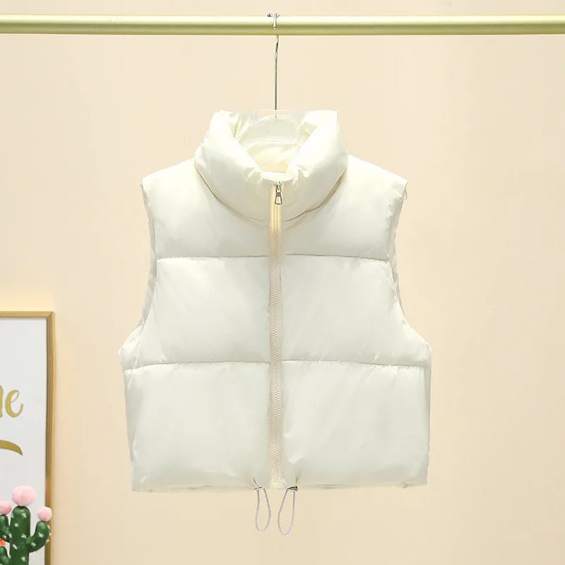 Winter Short Down Sleeveless Vest Women Warm Stand Collar Zipper Jacket Casual Fashion Quilted Cropped Coats Street Outerwears - 𝐝𝐮𝐯𝐥𝐚𝐬𝐡𝐨𝐩.𝐜𝐨𝐦