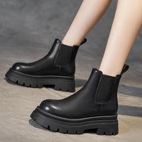 Women Ankle Boots Thick High Heels Genuine Leather Splicing Shoes Woman Autumn Winter Leisure Casual Outdoor - 𝐝𝐮𝐯𝐥𝐚𝐬𝐡𝐨𝐩.𝐜𝐨𝐦