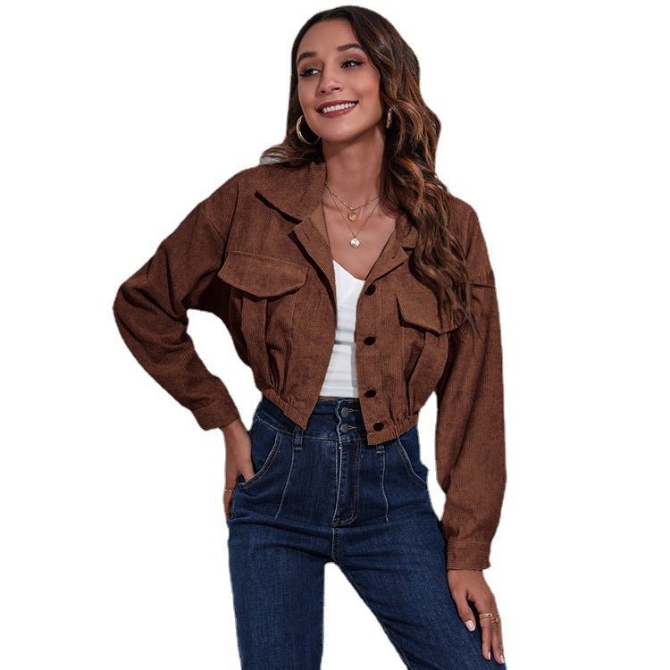 Women Fall And Winter Corduroy Jacket Long Sleeve Short Jacket - 𝐝𝐮𝐯𝐥𝐚𝐬𝐡𝐨𝐩.𝐜𝐨𝐦