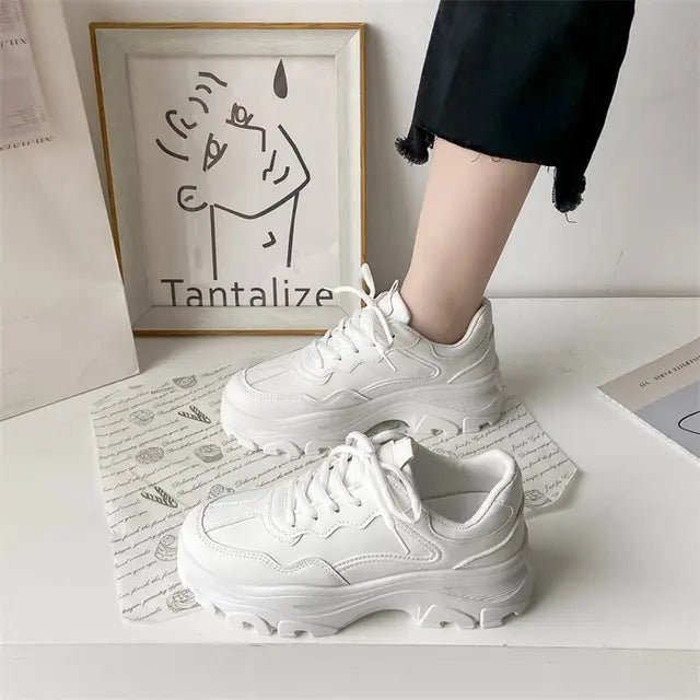 Women Leather Flat Shoes Autumn Fashion Lace Up Casual Fashion Thick Soled Breathable Inner Heightening Round Toe White Sneakers - 𝐃𝐔𝐕𝐋𝐀𝐒𝐇𝐎𝐏