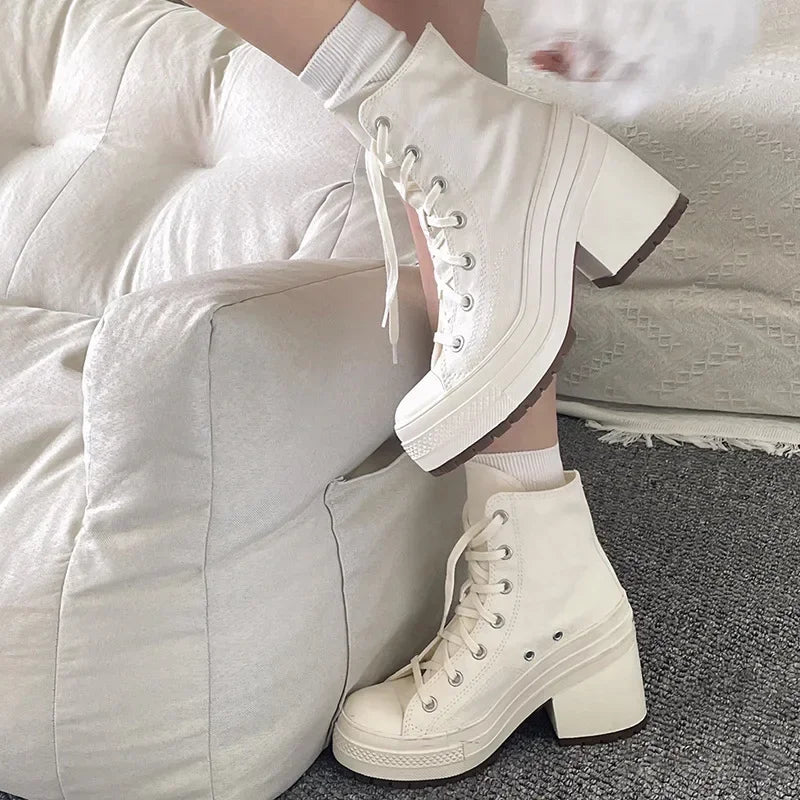 Women Platform Sneakers Luxury Brand Women Boots Fashion Outdoor Skateboard Shoes Women High Top Canvas Sneaker Plus Size 36 - 42 - 𝐃𝐔𝐕𝐋𝐀𝐒𝐇𝐎𝐏