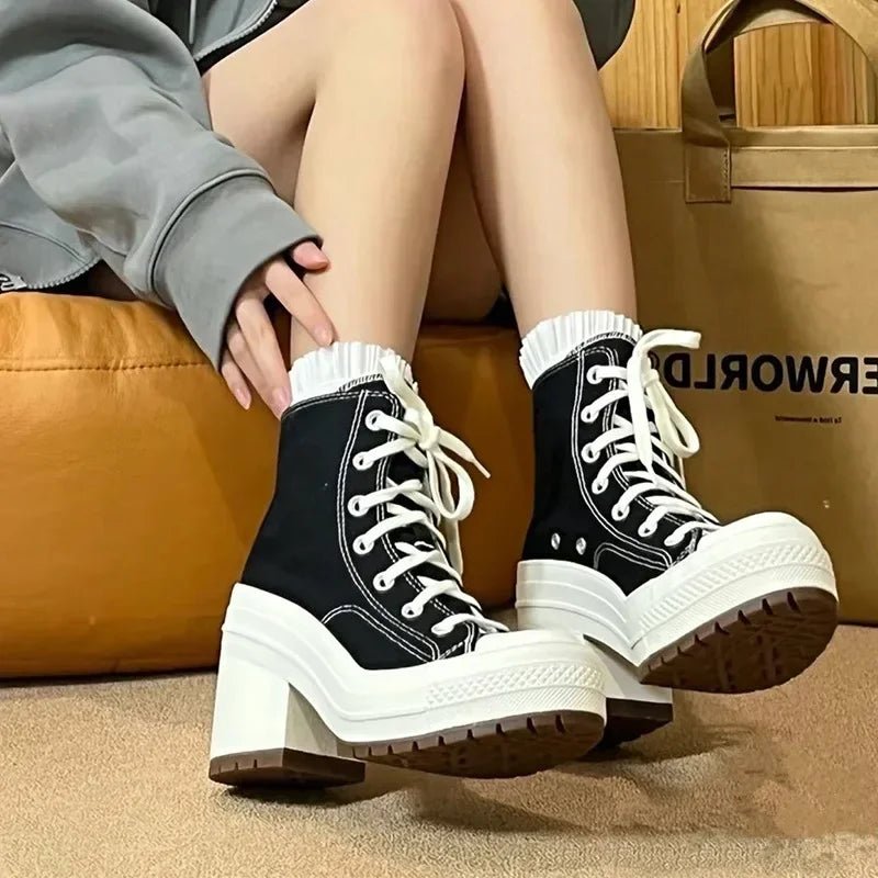 Women Platform Sneakers Luxury Brand Women Boots Fashion Outdoor Skateboard Shoes Women High Top Canvas Sneaker Plus Size 36 - 42 - 𝐃𝐔𝐕𝐋𝐀𝐒𝐇𝐎𝐏