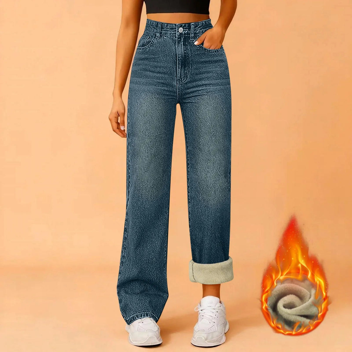 Women Winter Thciken Fleece Warm Denim Jeans Ladies High Street Straight Pants - 𝐃𝐔𝐕𝐋𝐀𝐒𝐇𝐎𝐏