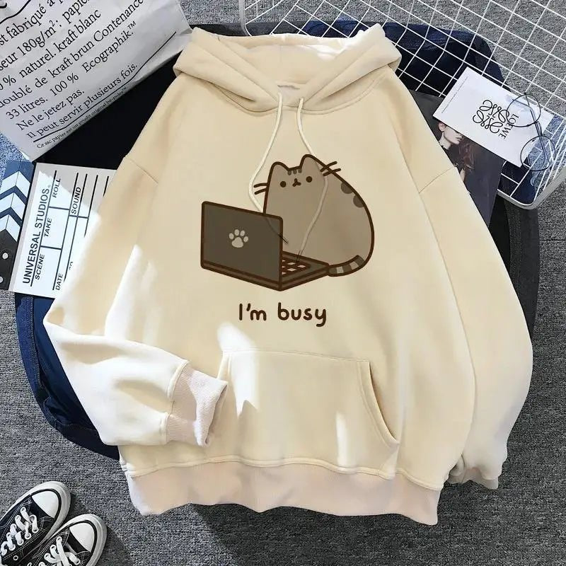 Women's cat hooded sweatshirt 2024 cartoon costume Korean Harajuku Kawai style oversized - 𝐃𝐔𝐕𝐋𝐀𝐒𝐇𝐎𝐏