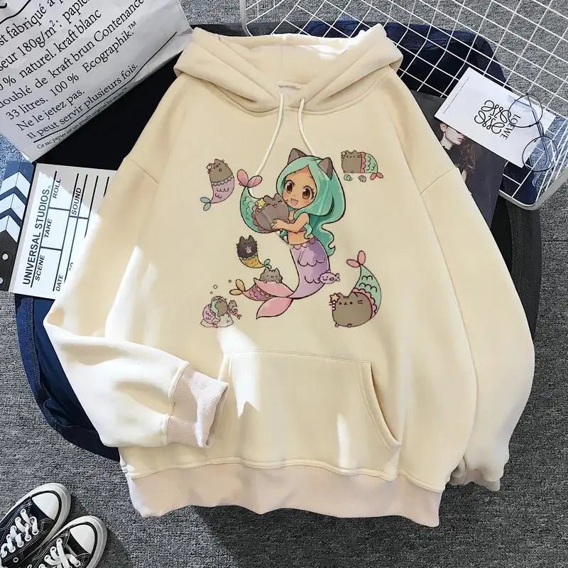Women's cat hooded sweatshirt 2024 cartoon costume Korean Harajuku Kawai style oversized - 𝐃𝐔𝐕𝐋𝐀𝐒𝐇𝐎𝐏