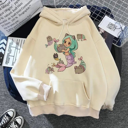 Women's cat hooded sweatshirt 2024 cartoon costume Korean Harajuku Kawai style oversized - 𝐃𝐔𝐕𝐋𝐀𝐒𝐇𝐎𝐏