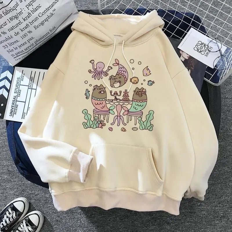 Women's cat hooded sweatshirt 2024 cartoon costume Korean Harajuku Kawai style oversized - 𝐃𝐔𝐕𝐋𝐀𝐒𝐇𝐎𝐏