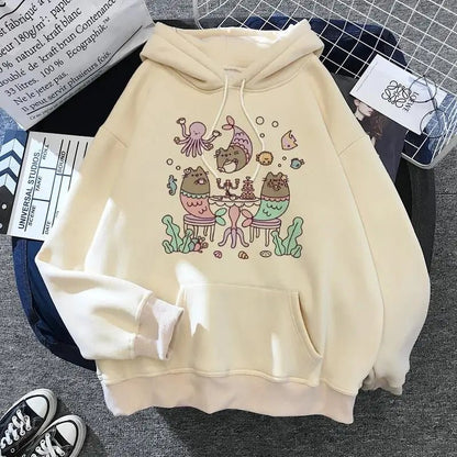 Women's cat hooded sweatshirt 2024 cartoon costume Korean Harajuku Kawai style oversized - 𝐃𝐔𝐕𝐋𝐀𝐒𝐇𝐎𝐏