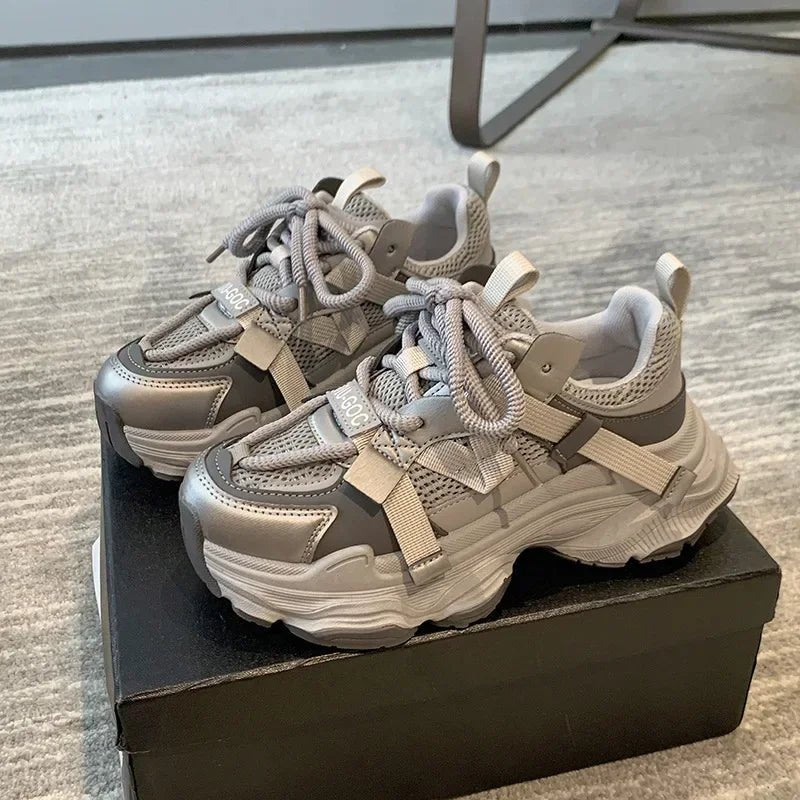 Women's Chunky Sneakers Breathable Mesh Platform Sports Shoes Woman Fashion Lace Up Thick Sole Casual Mujer 2024 - 𝐃𝐔𝐕𝐋𝐀𝐒𝐇𝐎𝐏