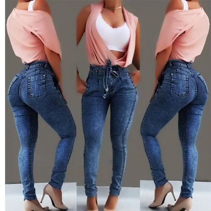 Women's Clothing Jeans Slim Stretch Tassel Belt High Waist Jeans Denim Pants Skinny Ankle Length Bleached - 𝐝𝐮𝐯𝐥𝐚𝐬𝐡𝐨𝐩.𝐜𝐨𝐦