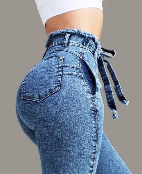 Women's Clothing Jeans Slim Stretch Tassel Belt High Waist Jeans Denim Pants Skinny Ankle Length Bleached - 𝐝𝐮𝐯𝐥𝐚𝐬𝐡𝐨𝐩.𝐜𝐨𝐦