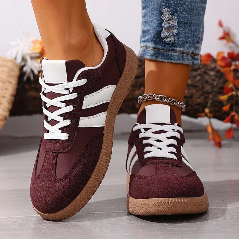 Women's Fashion Wine Red Flat Sneakers 2026 Spring White Striped Thick Sole Casual Shoes Woman Light Streetwear Vulcanize Shoes - 𝐃𝐔𝐕𝐋𝐀𝐒𝐇𝐎𝐏