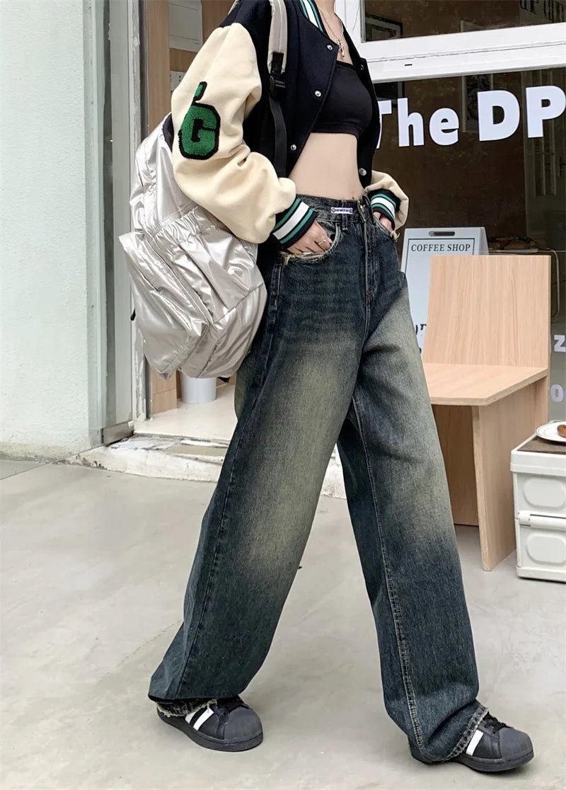 Women's Harajuku Style Loose Wide Leg Jeans Autumn Winter Street Fashion Retro Straight Loose Denim Trousers ﻿ - 𝐃𝐔𝐕𝐋𝐀𝐒𝐇𝐎𝐏