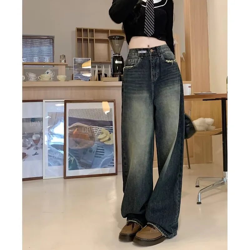 Women's Harajuku Style Loose Wide Leg Jeans Autumn Winter Street Fashion Retro Straight Loose Denim Trousers ﻿ - 𝐝𝐮𝐯𝐥𝐚𝐬𝐡𝐨𝐩.𝐜𝐨𝐦