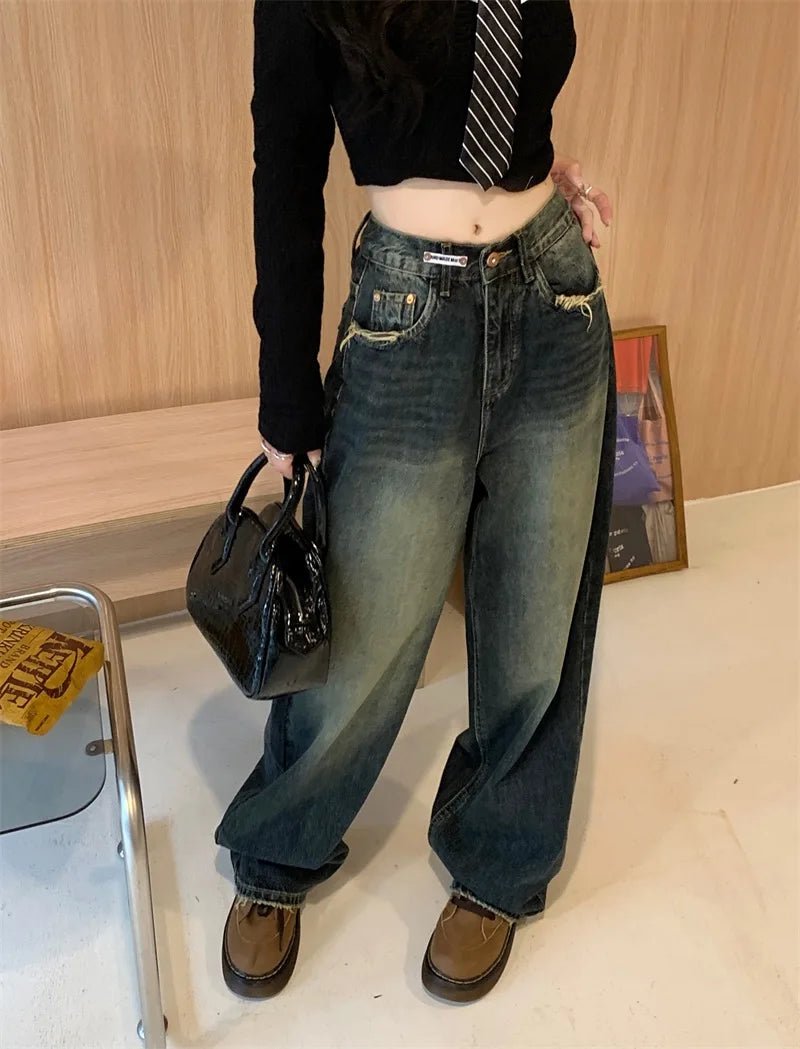 Women's Harajuku Style Loose Wide Leg Jeans Autumn Winter Street Fashion Retro Straight Loose Denim Trousers ﻿ - 𝐝𝐮𝐯𝐥𝐚𝐬𝐡𝐨𝐩.𝐜𝐨𝐦