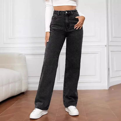 Women's Hot Sale High Waist Stretch Washed Denim Fashionable Straight Jeans Women's Pants women jeans black pants woman clothing - 𝐝𝐮𝐯𝐥𝐚𝐬𝐡𝐨𝐩.𝐜𝐨𝐦