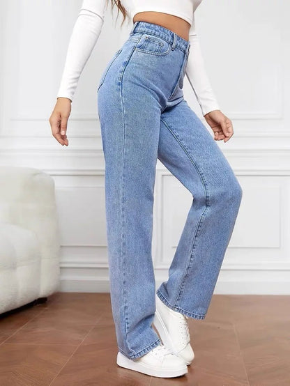 Women's Hot Sale High Waist Stretch Washed Denim Fashionable Straight Jeans Women's Pants women jeans black pants woman clothing - 𝐝𝐮𝐯𝐥𝐚𝐬𝐡𝐨𝐩.𝐜𝐨𝐦