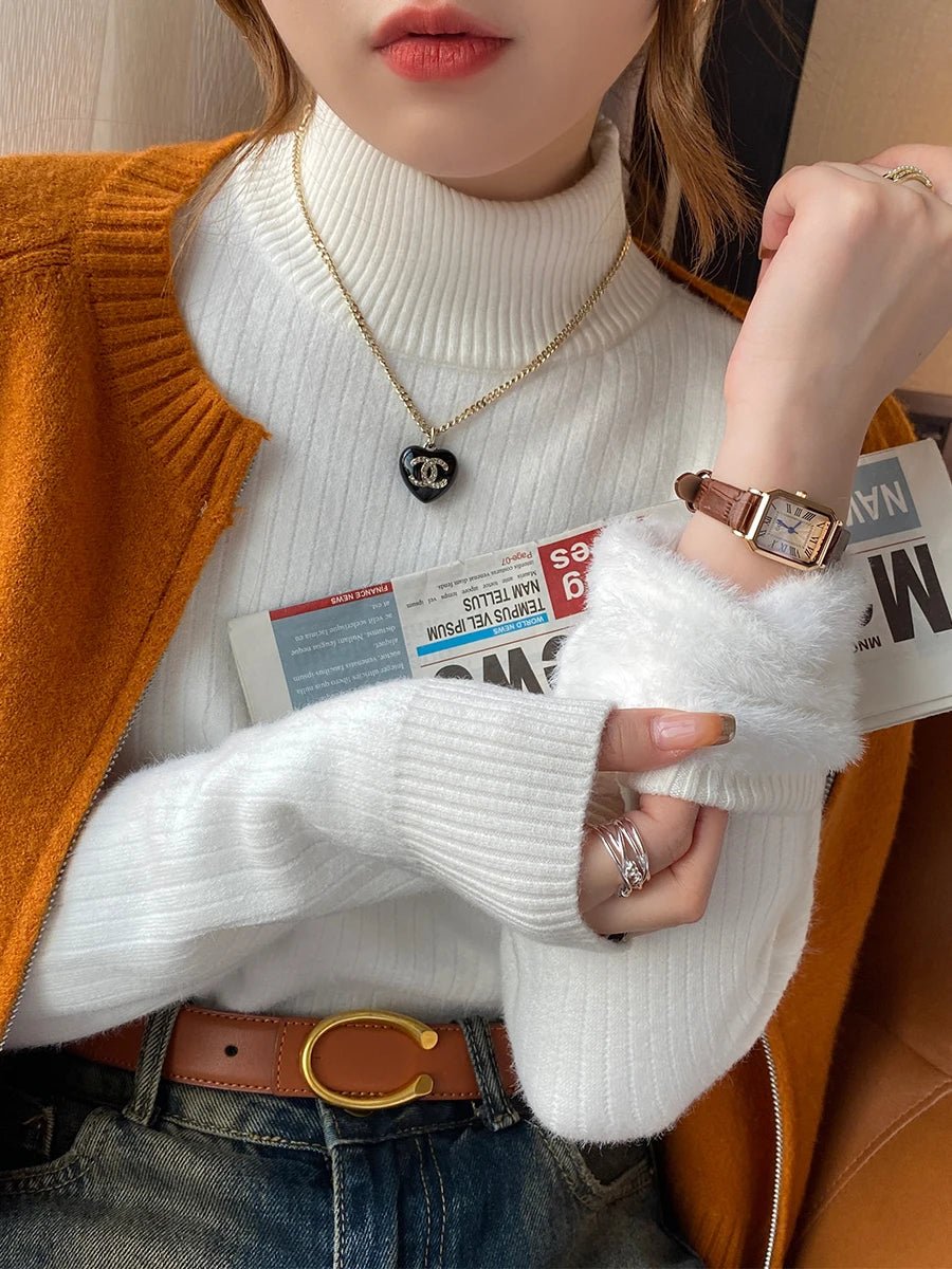 Women's Turtleneck Sweater Winter 2025 Retro with Velvet Lining Thickened Inner Wear Thermal Knitting Bottoming Shirt Pullovers - 𝐃𝐔𝐕𝐋𝐀𝐒𝐇𝐎𝐏