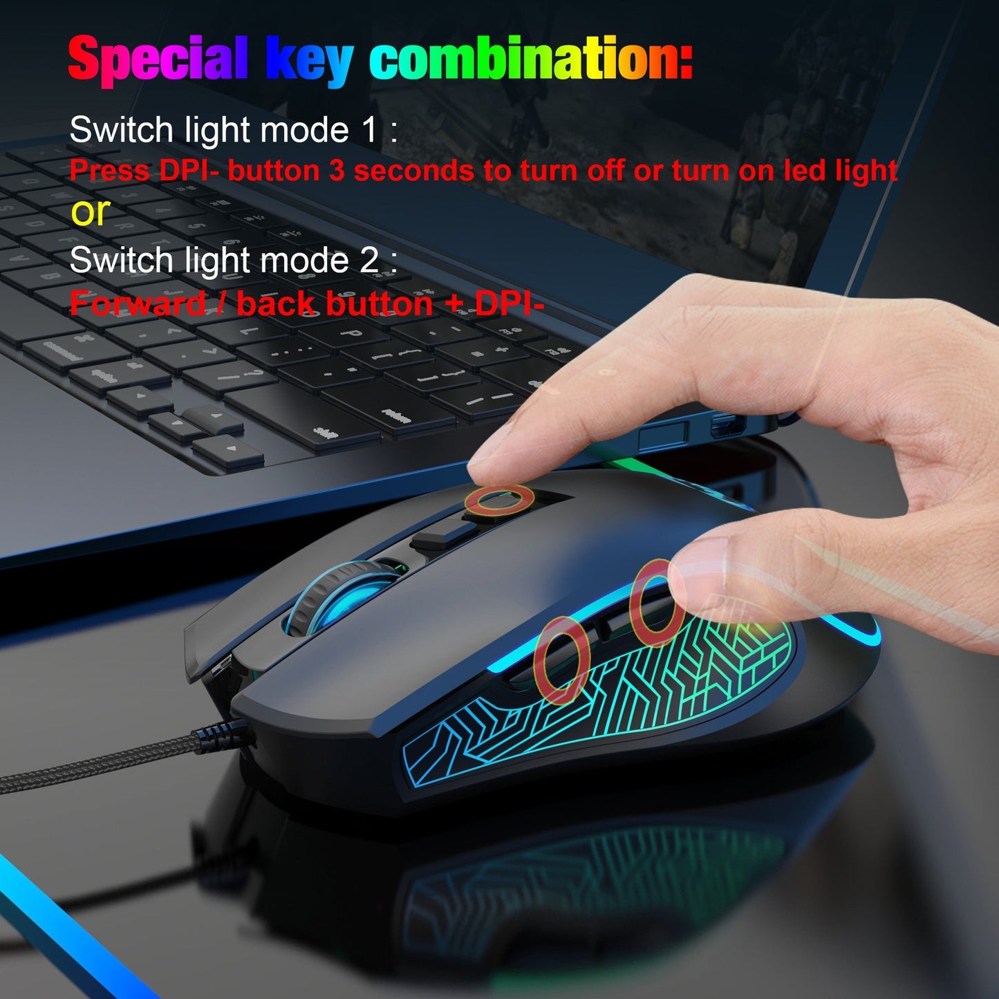 X100 wired gaming mouse with colorful glowing e - sports office mouse adjustable 3600dpi - 𝐃𝐔𝐕𝐋𝐀𝐒𝐇𝐎𝐏